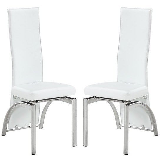 Romeo White Faux Leather Dining Chairs With Chrome Legs In Pair